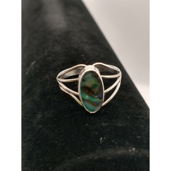 Vintage Sterling .925 Silver Mother-of-Pearl Ring 7 Delicate Feminine Retro - Picture 8 of 9